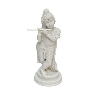 Escultura Krishna Menino Branco em Po de Marmore 21x8cm