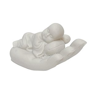 Escultura Buda descansando na Mao em Po de Marmore 7x14,5cm