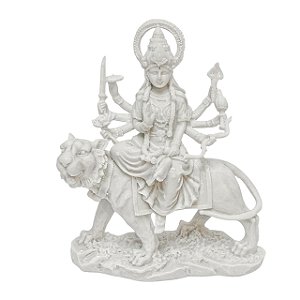 Escultura Durga Branco em Po de Marmore 19x16x5,5cm