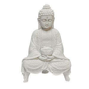 Escultura Buda Levitando Branco em Po de Marmore 25cm