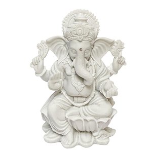 Escultura Ganesha M na lotus em Po de Marmore 14cm