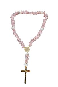 Terço Decorativo Pedras Naturais Quartzo Rosa 100cm