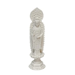 Escultura Kuan Yin em pe com esplendor em po de marmore 19cm