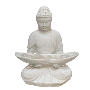 Escultura Luminaria Buda Luz de pedra em Pó de Mármore 32cm