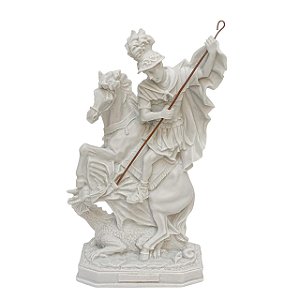 Escultura Decorativa Sao Jorge em Po de Marmore Branco 30cm