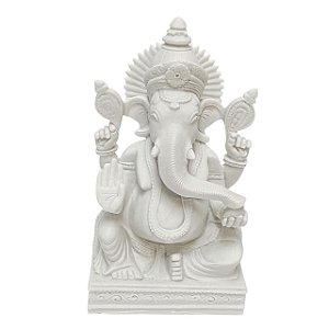 Escultura Ganesha Hindu (Branco) em po de Marmore 22cm