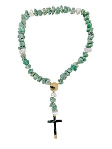 Terço Decorativo Parede Pedras Naturais Quartzo Verde 100cm