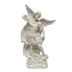 Escultura Decorativa Sao Miguel em Po de Marmore 43x24cm