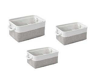 Kit Cesto Organizador Urban Linho e Algodão Cinza P M e G