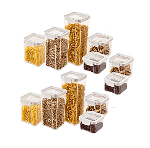 Kit Potes Porta Mantimento Hermético Quadrado Cozinha 12 Uni