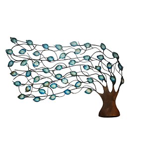 Quadro Arvore Folhas ao Vento Azul em Metal