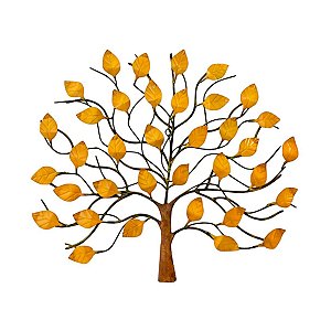 Quadro Arvore da Vida Em Metal Folhas Amarela G 106X123cm