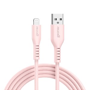 CABO USB-A PARA LIGHTNING MFI EM SILICONE, 1,5M ROSA