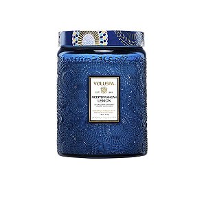 VELA POTE VIDRO G 100H RELEVO MEDITERRANEN LEMON VOLUSPA