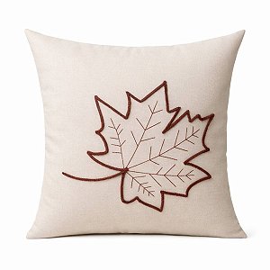 ALMOFADA BORDADA EM LINHO COM FOLHAS SECAS TERRACOTA 50X50