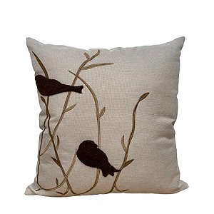 ALMODADA EM LINHO PASSAROS NO GALHO 50X50