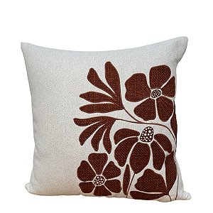 ALMOFADA BORDADA EM LINHO FLORA TERRACOTA 50X50