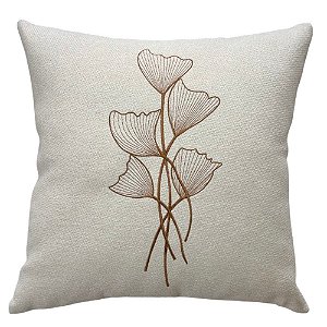 ALMOFADA BORDADA EM LINHO RAIZES TERRACOTA 50X50