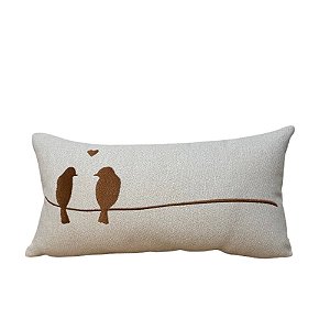 ALMOFADA RETANGULAR EM LINHO CASAL DE PASSAROS NO FIO 50X50