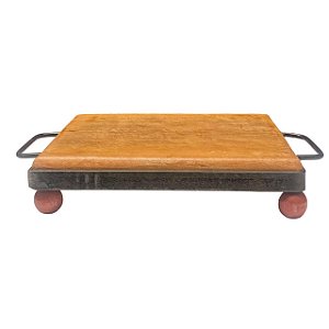 BANDEJA QUADRADA EM MADEIRA E FERRO PE EM MADEIRA 20x20cm