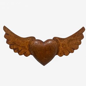 QUADRO DECORATIVO CORACAO COM ASAS EM MADEIRA G