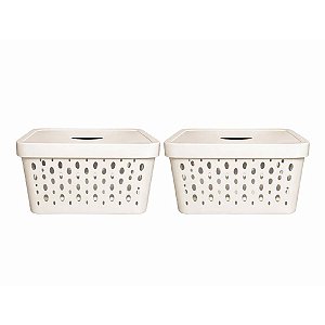 KIT 2 CESTOS ORGANIZADORES OFF WHITE COM TAMPA 17 LITROS