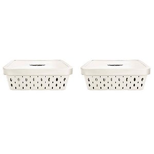 KIT 2 CESTOS ORGANIZADORES OFF WHITE COM TAMPA 11 LITROS