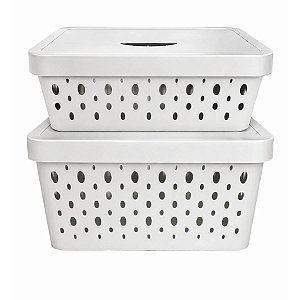 KIT 2 CAIXAS ORGANIZADORAS CINZA COM TAMPAS 11 E 17 LITROS