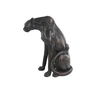 ESCULTURA DECORATIVA LEOPARDO EM RESINA PRETO 71,3CM