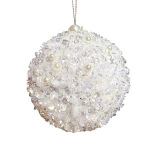 Trio Bola de Natal Branca Decorada e com Brilho 10cm