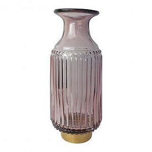 VASO DE VIDRO ROSE COM DETALHE DOURADO NA BASE