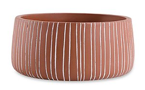 CACHEPOT TERRACOTA COM LISTRAS BRANCAS EM CIMENTO G