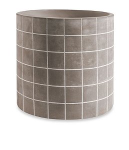 CACHEPOT GEOMETRICO COM LISTRAS BRANCAS EM CIMENTO G