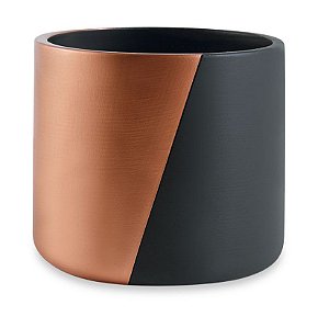 CACHEPOT GEOMETRICO PRETO E COBRE EM CIMENTO