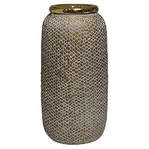 VASO DE CERAMICA BEGE ENVELHECIDO E DOURADO P