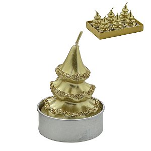 JOGO 6 VELAS DECORATIVAS NATAL ARVORE DOURADA