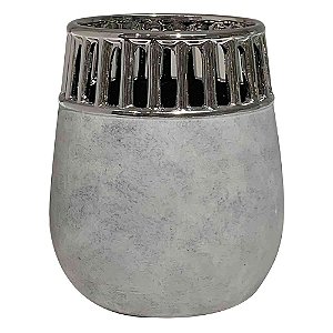 VASO DECORATIVO DE CERAMICA CINZA E PRATA