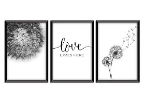 TRIO DE QUADRO DECORATIVO PRETO LOVE LIVES