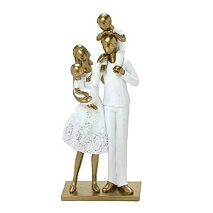 ESCULTURA FAMILIA COM FILHOS DECORATIVA EM RESINA