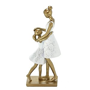 ESCULTURA MAE COM FILHA EM RESINA DECORATIVA