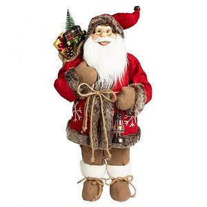 Papai Noel em Pe Lenhador vermelho - 45cm