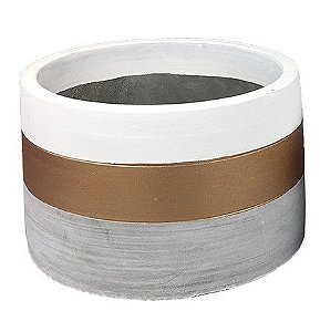 CACHEPOT DE CIMENTO CINZA, DOURADO E BRANCO P