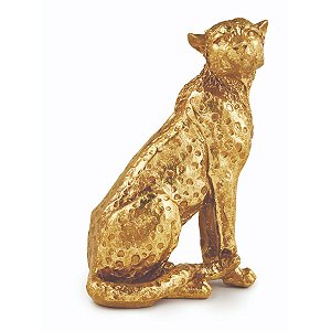 ESCULTURA LEOPARDO EM POLIRESINA DOURADO