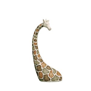 Estatueta Girafa em ceramica e metal pintada a mão