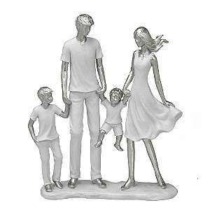 ESCULTURA FAMILIA DECORATIVA COM DOIS MENINOS