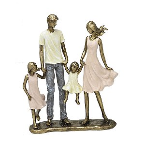 Familia decorativa em resina com duas meninas