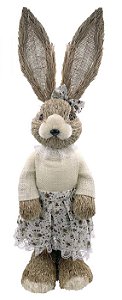 Coelha Decorativa em Palha com vestido florido
