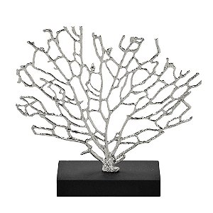 ESCULTURA ARVORE DA VIDA DECOR PRATA EM METAL COM BASE PRETA