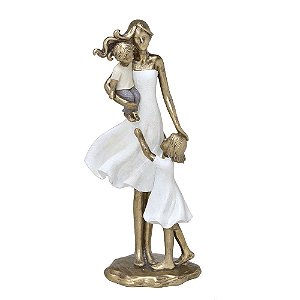 ESCULTURA MAE COM CASAL DE FILHOS DECORATIVO