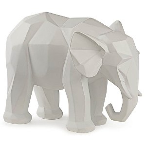 ESCULTURA ELEFANTE GEOMETRICO BRANCO EM POLIRESINA